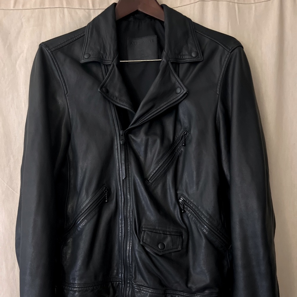 AllSaints Holt mens leather biker jacket